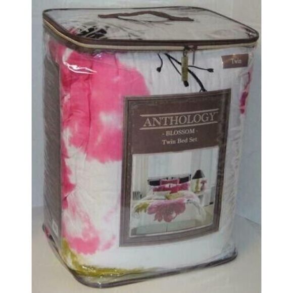 ANTHOLOGY Blossom Pink Green 2 PIECE / TWIN XL COMFORTER SET NEW - Picture 1 of 2